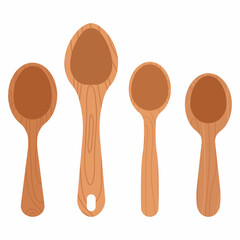 Wooden spoons vector cartoon set isolated on a white background.