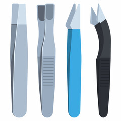 Tweezers for eyebrows vector cartoon set isolated on a white background.