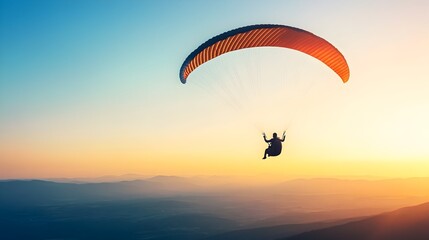 Paraglider Soaring Gracefully Through Vast Boundless Skies Silhouetted Against the Brilliant Illumination of the Sun s Rays