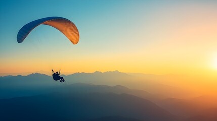Paraglider Silhouetted Against Vast Sunlit Sky   Serene Outdoor Adventure Landscape with Dramatic Clouds and Lighting  Peaceful and Majestic Aerial Scenery