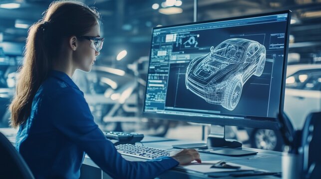 Woman Designing a Car Using a Computer - Powered by Adobe