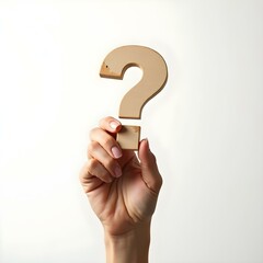 Hand Holding a Rising Question Mark Isolated on White Background - Stock Photo