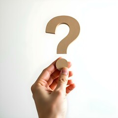 Hand Holding a Rising Question Mark Isolated on White Background - Stock Photo