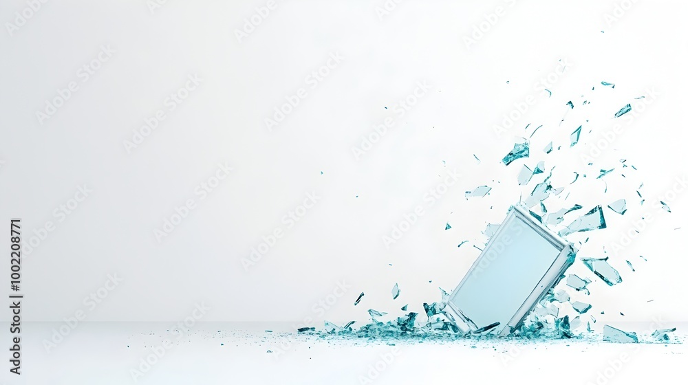 Poster shattered and jagged picture frame with broken corners isolated on a clean white background