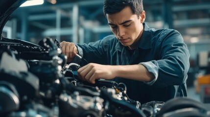 Mechanic Examining a Car Engine