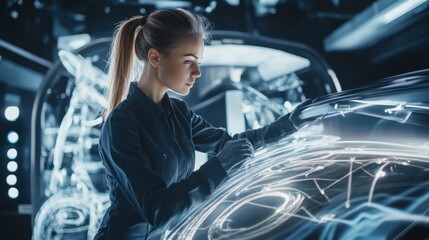 Female engineer working on a futuristic car design