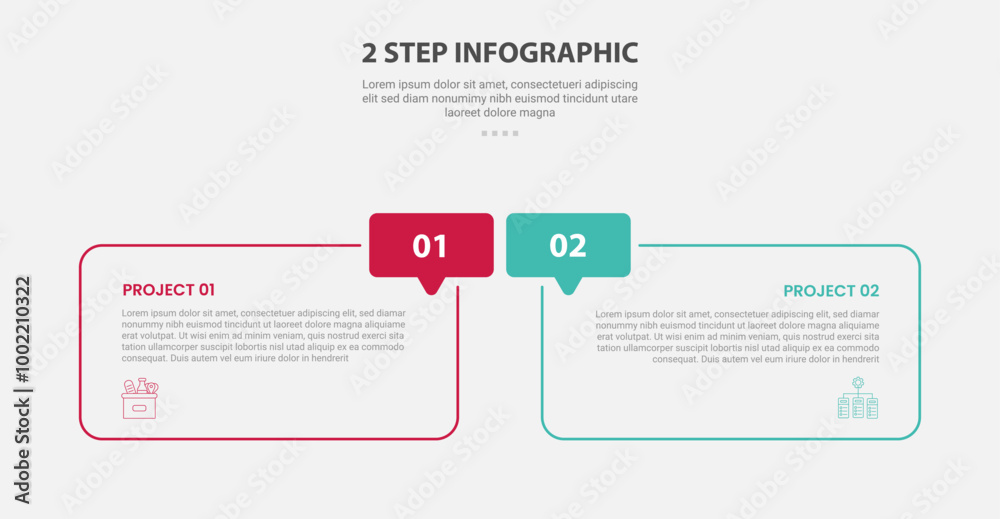Aufkleber 2 points template infographic outline style with 2 point stage or step comparison template with roun