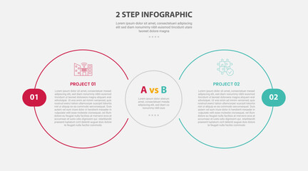 2 points template infographic outline style with 2 point stage or step comparison template with big circle side by side for slide presentation
