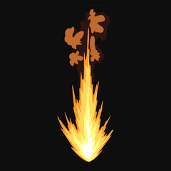 Gun flashe or gunshot animation. Fire explosion effect during the shot with the gun. Cartoon flash effect of bullet start. Shotgun fire, muzzle flash and explode