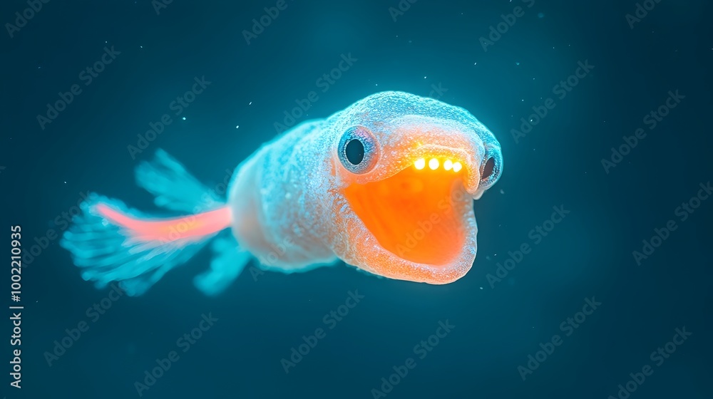 Poster striking close up of a captivating gulper eel showcasing its mesmerizing glowing tail elongated body