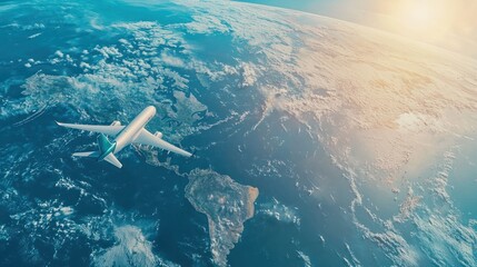 A plane flying over a globe, symbolizing the speed and efficiency of worldwide shipping.