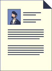 Illustration of a resume document with lines of text and a profile picture, representing a professional CV layout.