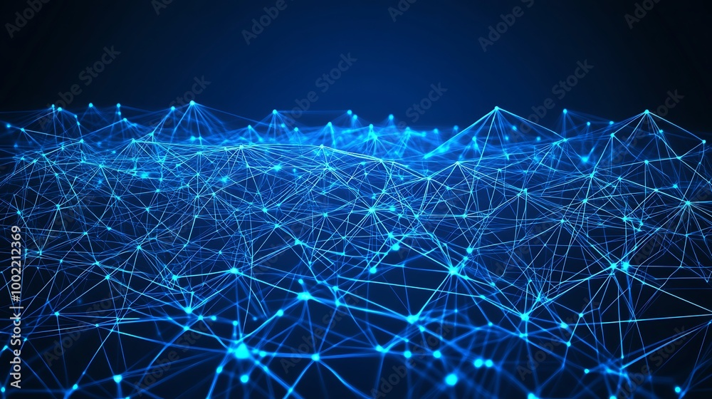 Aufkleber abstract blue glowing digital network with connecting lines and dots.