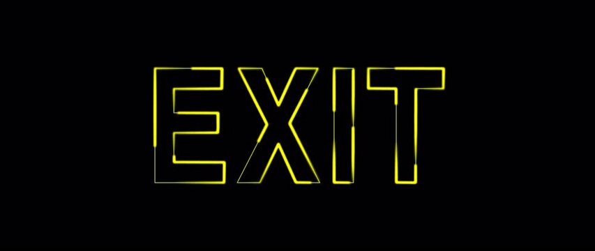 Neon Exit sign with transparent background. Exit text and sign with neon glow effect on Alpha