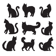 Isolated Cats on the white background. Animals silhouettes. Vector EPS 10.	
