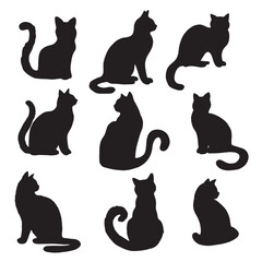 Isolated Cats on the white background. Animals silhouettes. Vector EPS 10.	
