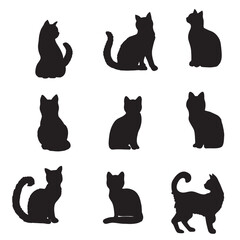 Isolated Cats on the white background. Animals silhouettes. Vector EPS 10.	
