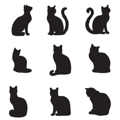 Isolated Cats on the white background. Animals silhouettes. Vector EPS 10.	
