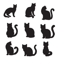 Isolated Cats on the white background. Animals silhouettes. Vector EPS 10.	
