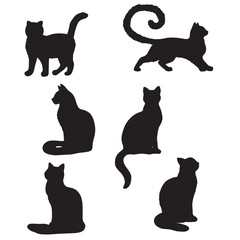 Isolated Cats on the white background. Animals silhouettes. Vector EPS 10.	
