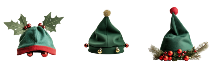 Set of elf hat isolated on a transparent background
