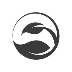 Elegant Nature Logo: Black Leaf in Circle. This minimalist logo design features a black leaf elegantly placed within a circular frame, symbolizing harmony and growth. leaf icon design vector