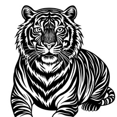 tiger Black and white vector illustration animal silhouette for T shirt print