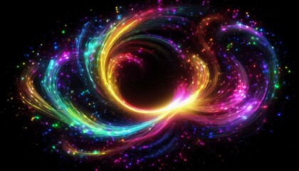 Obraz premium swirling colorful abstract particles futuristic visual effect overlay isolated on black background