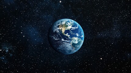 An image of Earth from space surrounded by stars, emphasizing the vastness of the world and space exploration.