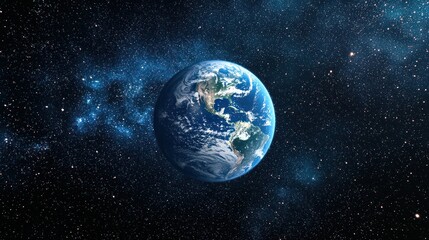 An image of Earth from space surrounded by stars, emphasizing the vastness of the world and space exploration.