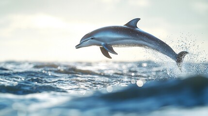  A dolphin jumps out of water with its mouth open and head above the surface