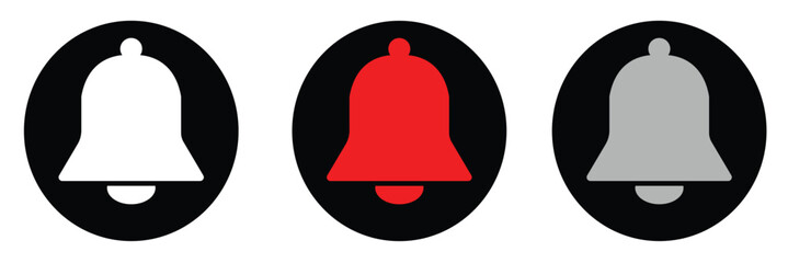 Notification bell icon. Alarm symbol. Notice message. Set of ringing bells with new notification. 