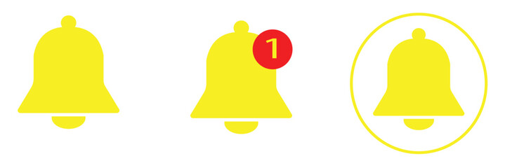 Notification bell icon. Alarm symbol. Notice message. Set of ringing bells with new notification. 
