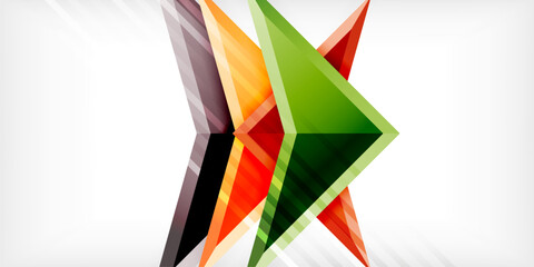 Arrows with 3d effect abstract background. Triangles on light grey backdrop