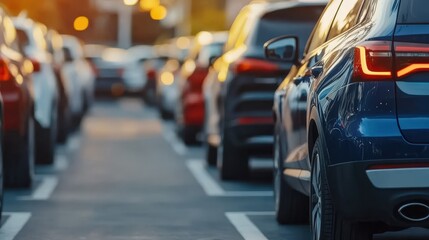 Cars Parked at Sunset in a Parking Lot