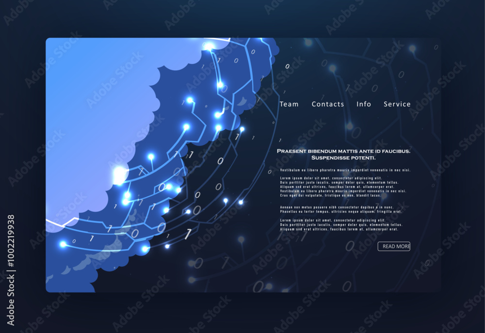 Poster cloud computing technology internet concept. abstract virtual digital stream. storage cloud structur