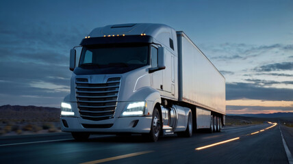 futuristic semi-trailer truck on the night city