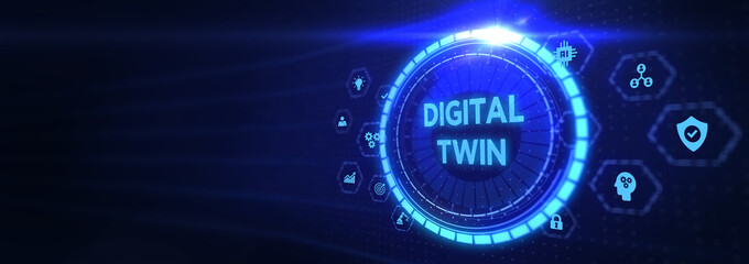 Digital twin industrial technology and manufacturing automation technology. 3d illustration
