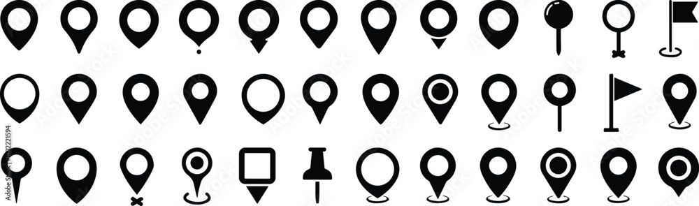 Fototapete location map pin icons set. modern map marker collection. pinpoint. location pin icon. map pin place