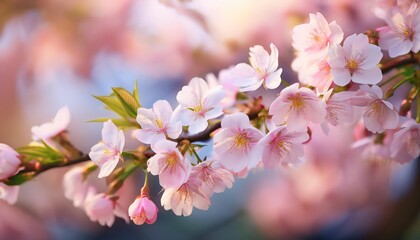 Obraz premium Beautiful cherry tree with tender flowers. Amazing spring blossom 