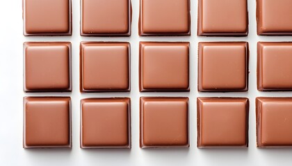 Fototapeta premium Perfectly aligned chocolate squares, photorealistic style, seamless grid pattern, high detail, isolated on white background
