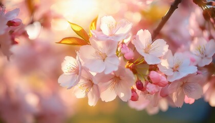 Obraz premium Beautiful cherry tree with tender flowers. Amazing spring blossom 