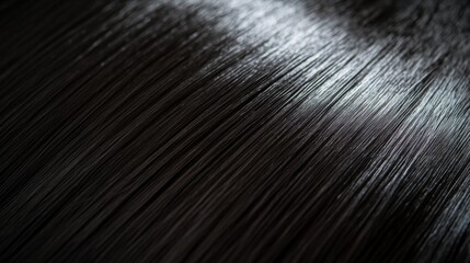Close-up of Shiny Black Hair Strands with Light Reflection