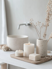 still life with candles and flowers