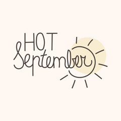 Lettering HOT SEPTEMBER. Vector handwritten typography. Symbolic objects of fall.