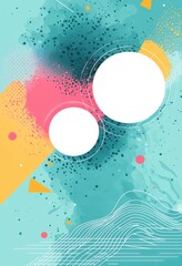 Obraz premium Colorful abstract background with geometric shapes and circles in vibrant teal, yellow, and pink hues