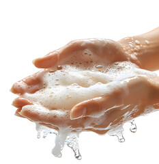 Fototapeta premium Hands Washing with Soap and Bubbles Isolated on Transparent Background, Hygiene and Cleanliness Concept