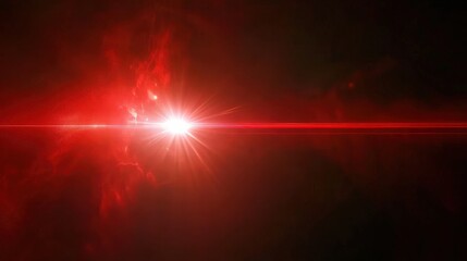 Red Laser Beam with Lens Flare on Black Background