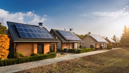 Fototapeta premium Beautiful houses with solar panels on the roof 