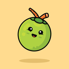 Obraz premium Cute smiling young coconut cartoon icon illustration